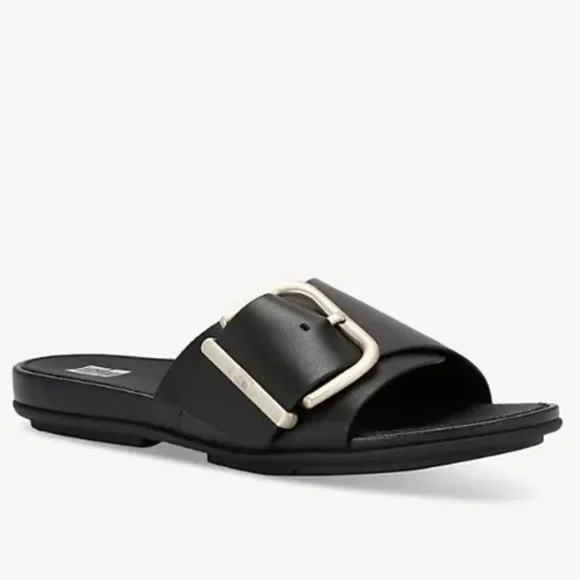 FitFlop Black Sandals with Gold Accent. - Picture 2 of 6